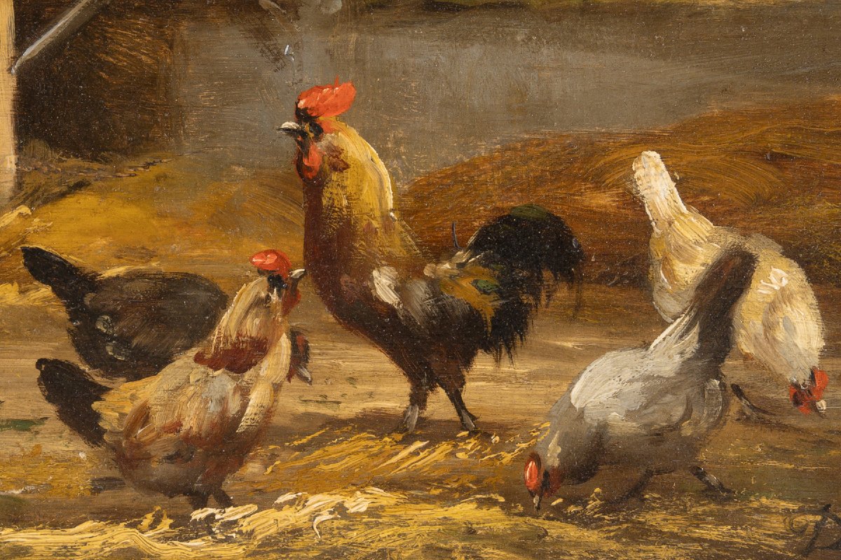 Louis Dubois (1830–1880) Two Paintings Titled "basse-cour"-photo-6