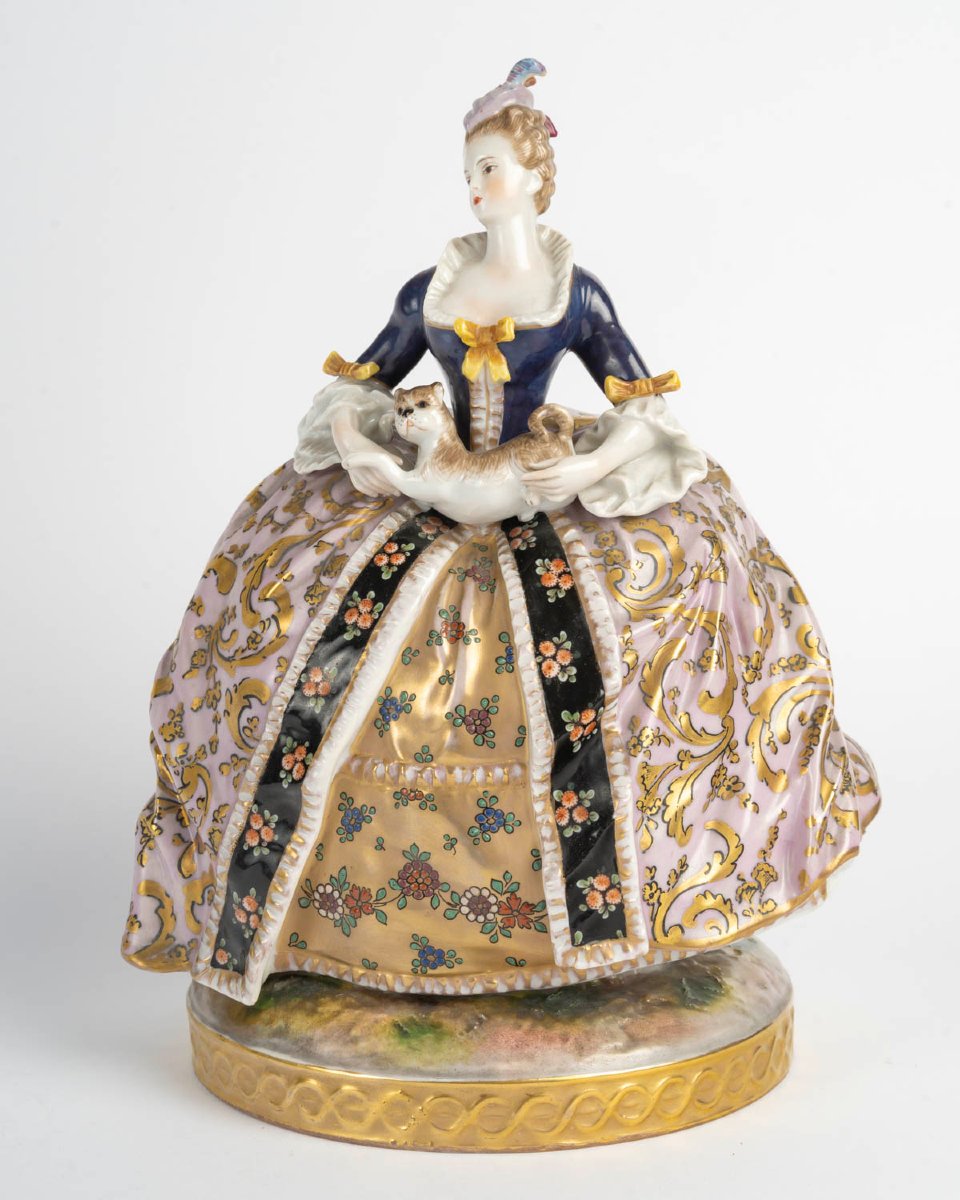 The Lady In Pink And Her Dog, Saxony, 19th Century