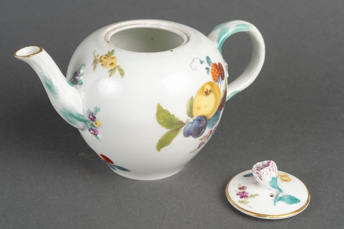 Ensemble Théière et Tasse Meissen XIXème ( Décor aux fruits )-photo-3