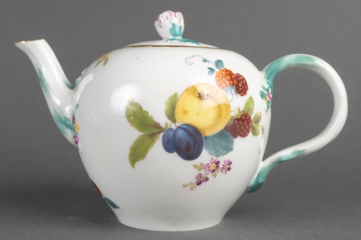 Ensemble Théière et Tasse Meissen XIXème ( Décor aux fruits )-photo-4