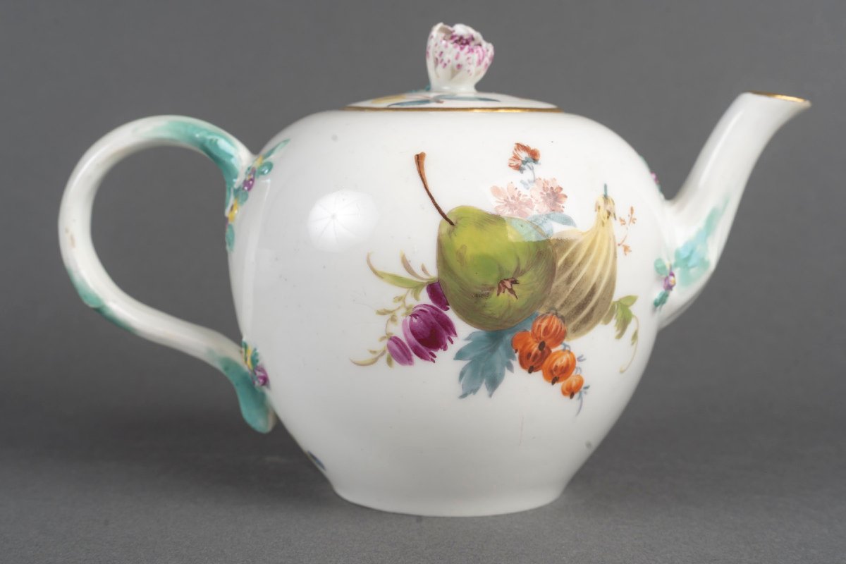 Ensemble Théière et Tasse Meissen XIXème ( Décor aux fruits )-photo-1