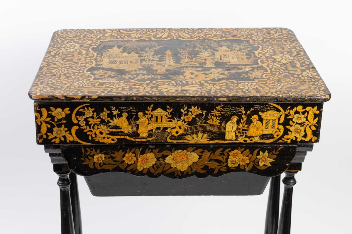 19th Century Black Lacquer And Gold Table-photo-2