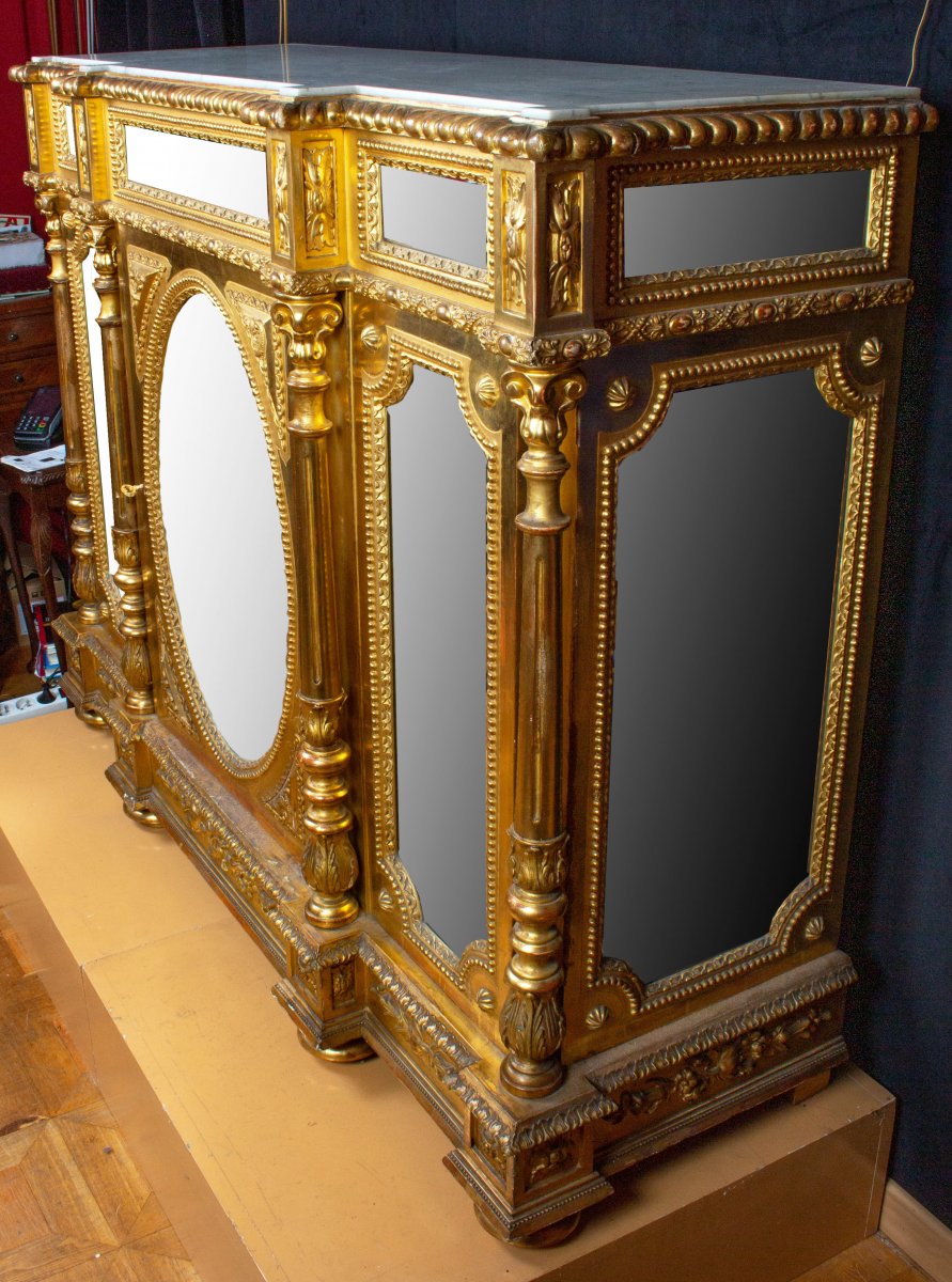 Support Cabinet In Golden Wood And Mirrors-photo-2