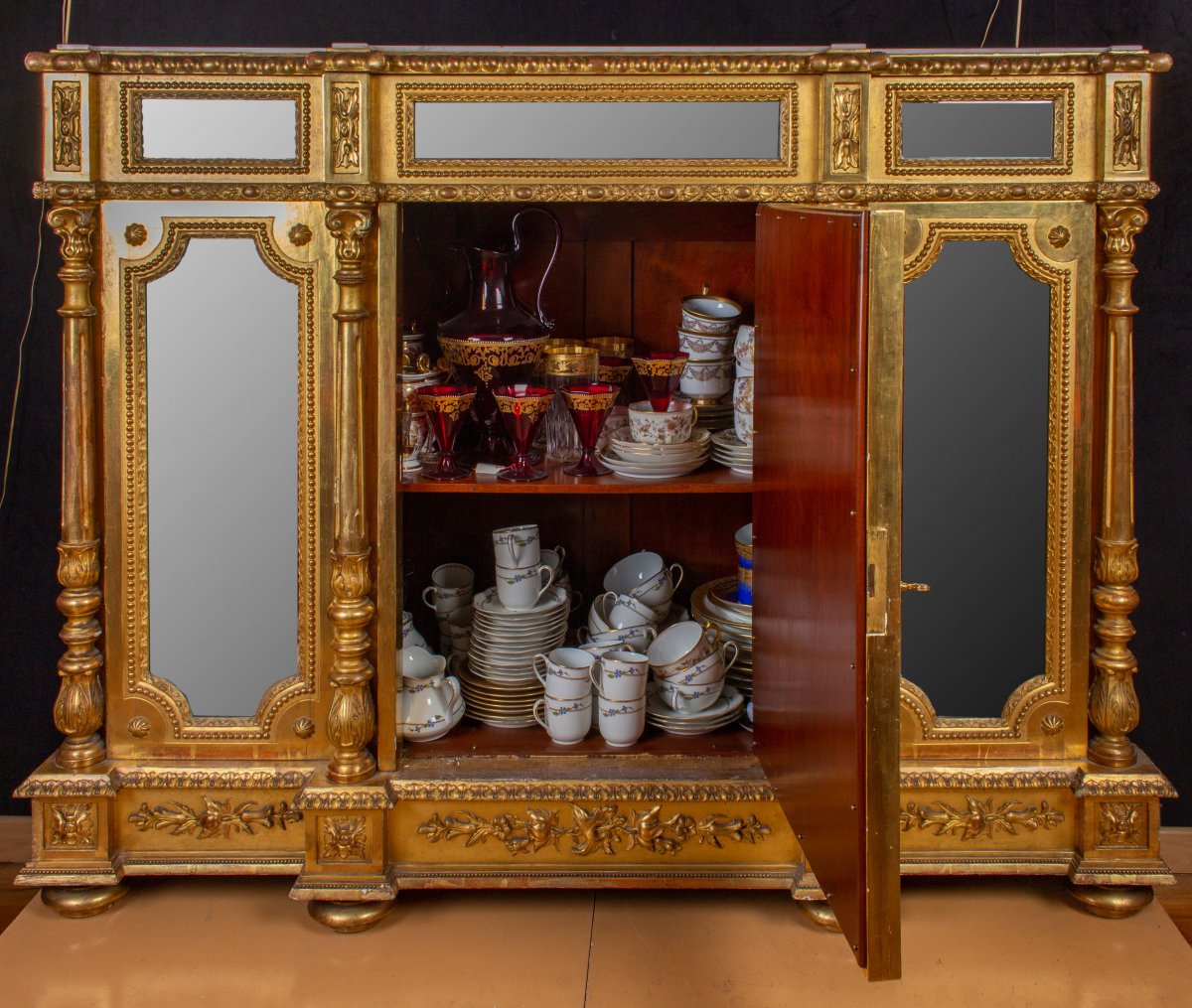 Support Cabinet In Golden Wood And Mirrors-photo-3