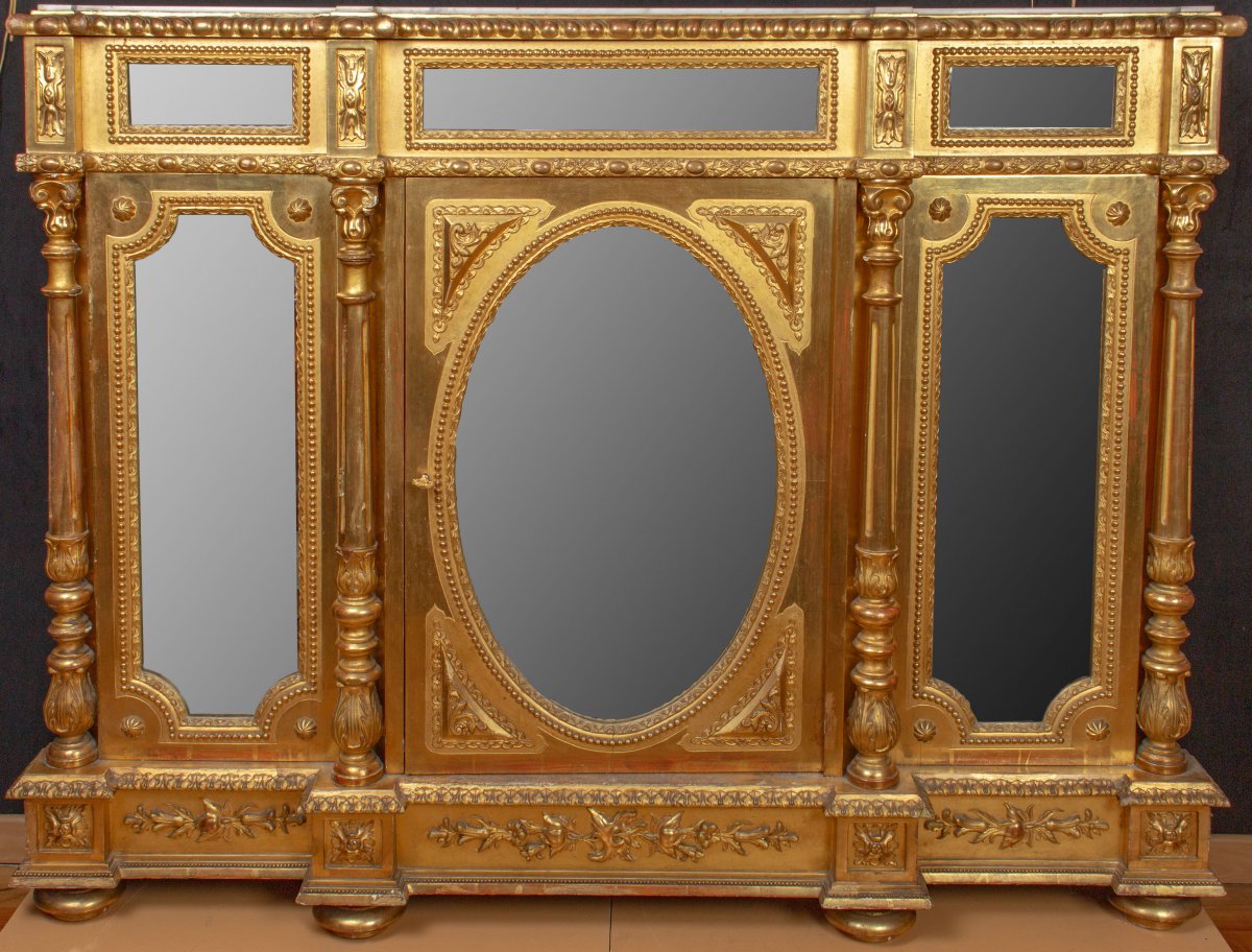 Support Cabinet In Golden Wood And Mirrors