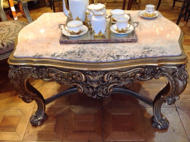 Grande Table basse de Salon en bois doré-photo-1