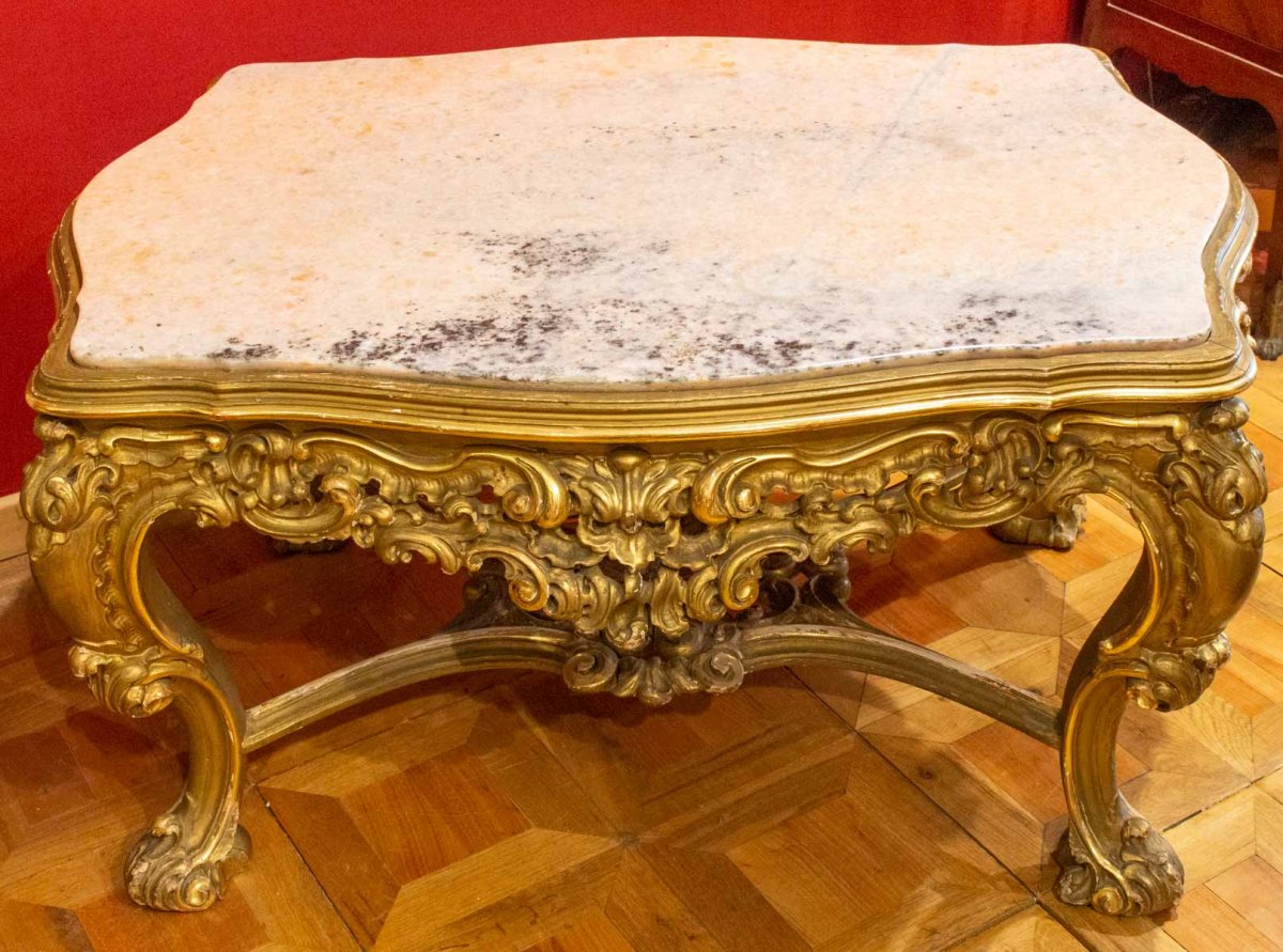 Grande Table basse de Salon en bois doré