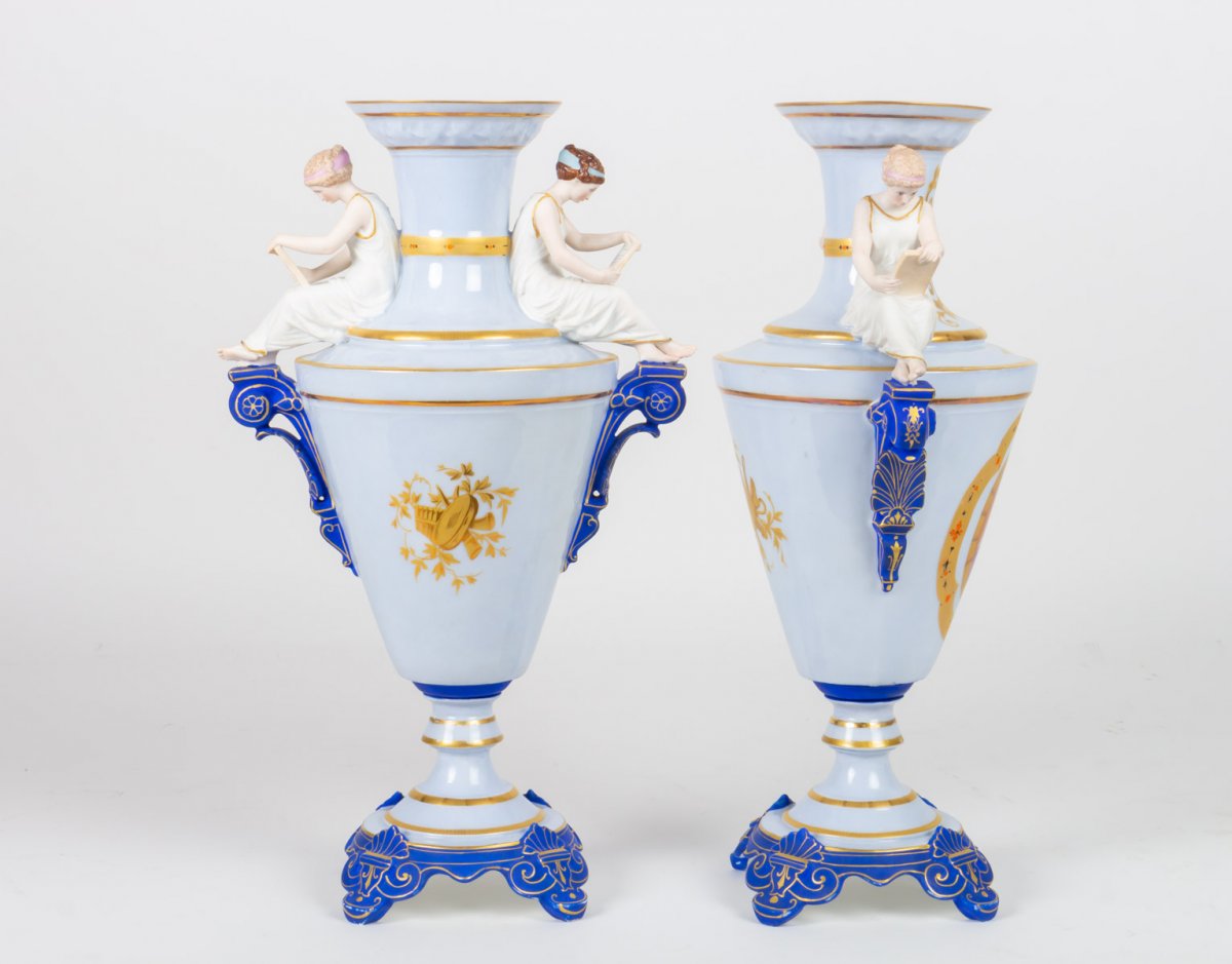 Paire de Vases en biscuit et porcelaine "La Lecture"  Gibus 1870 -photo-4