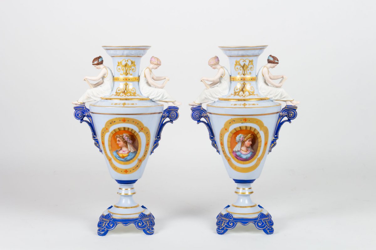 Paire de Vases en biscuit et porcelaine "La Lecture"  Gibus 1870 -photo-6