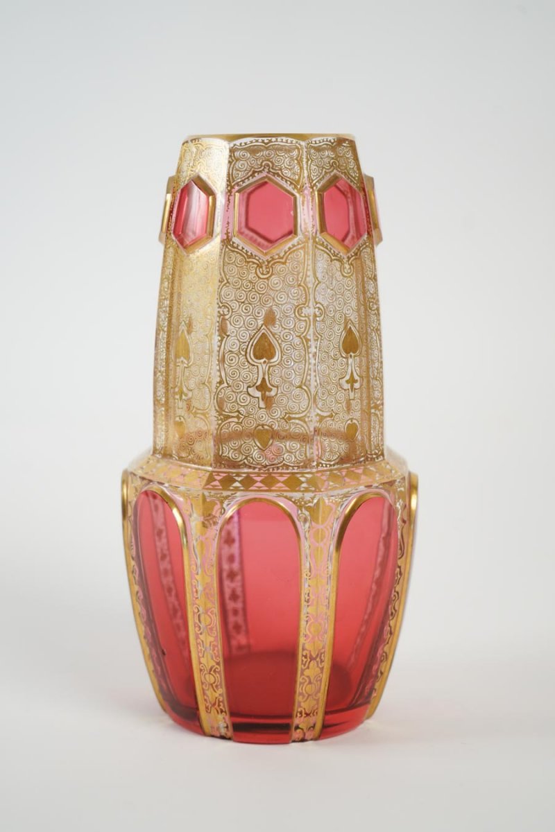 Nineteenth Bohemian Rose + Gold Vase
