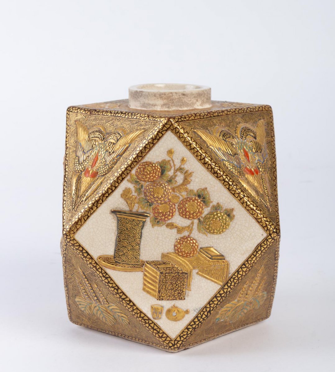 Small Satsuma Earthenware Vase (japan) Meiji Period-photo-4