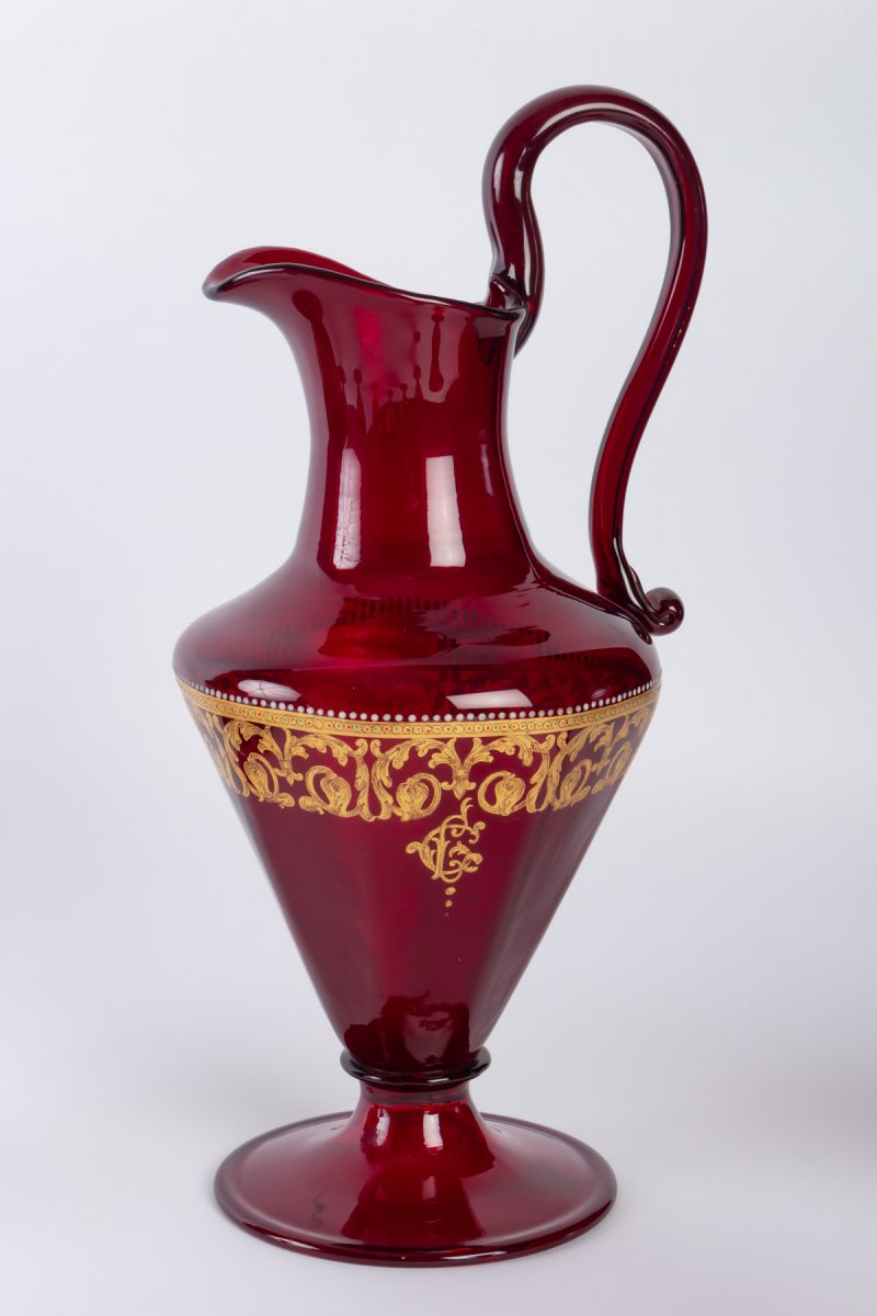 Red And Gold Venice (murano) Glass Service Circa 1900 (58 Pieces)-photo-4