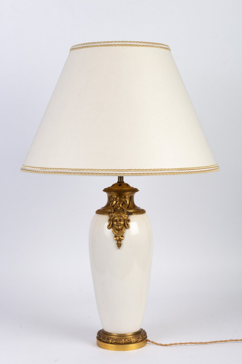 Lampe blanche et or Chine XIXème-photo-2