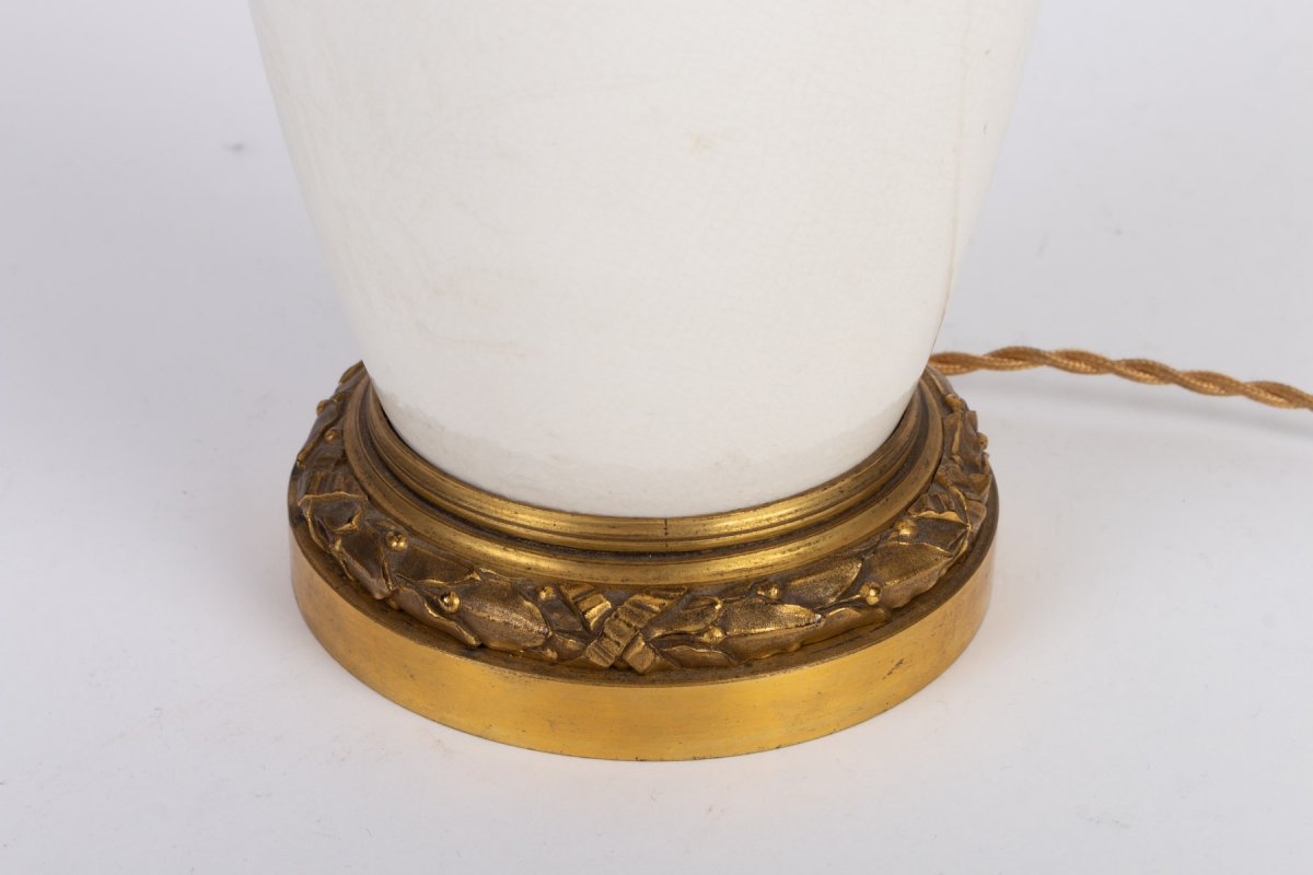 Lampe blanche et or Chine XIXème-photo-4