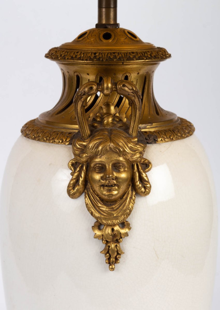 Lampe blanche et or Chine XIXème-photo-2