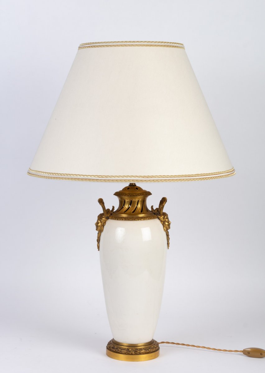 Lampe blanche et or Chine XIXème-photo-4