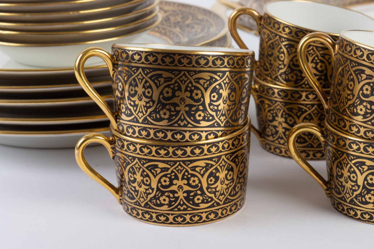 Cake Service And Cups Black And Gold , Porcelain Legrand  Limoges 1915-photo-4