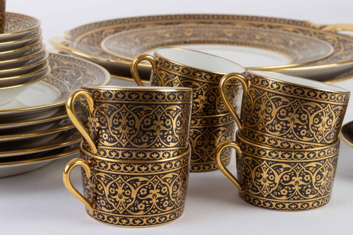 Cake Service And Cups Black And Gold , Porcelain Legrand  Limoges 1915-photo-5