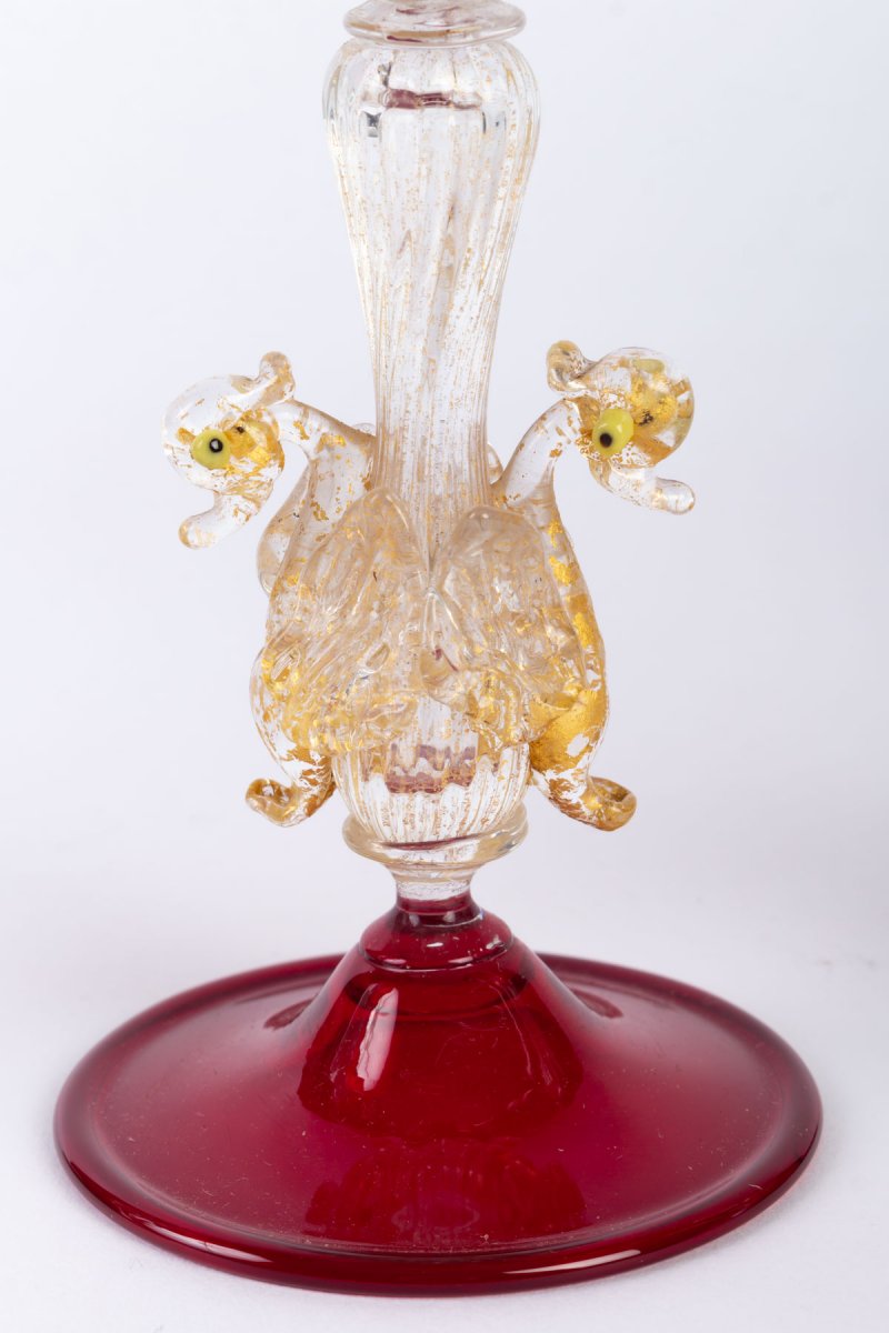 Six Vénitian (murano) Glass Ruby Red With 2 Swanson The Feet  1910-photo-2