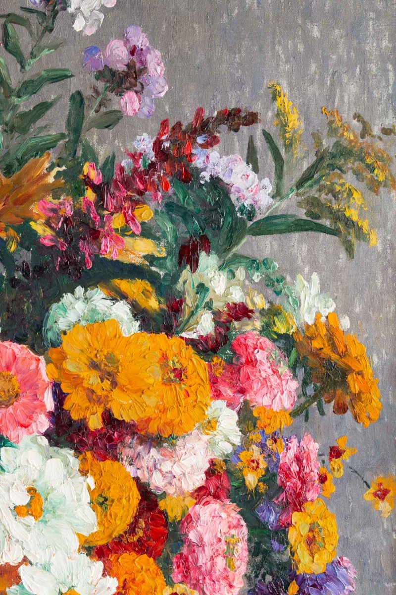 Marthe Moisset (1871 1945) Floral Composition In A Delft Vase-photo-2