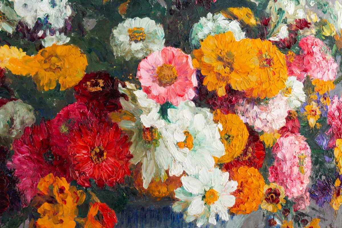 Marthe Moisset ( 1871 1945) Compositon florale dans un vase en Delft-photo-3