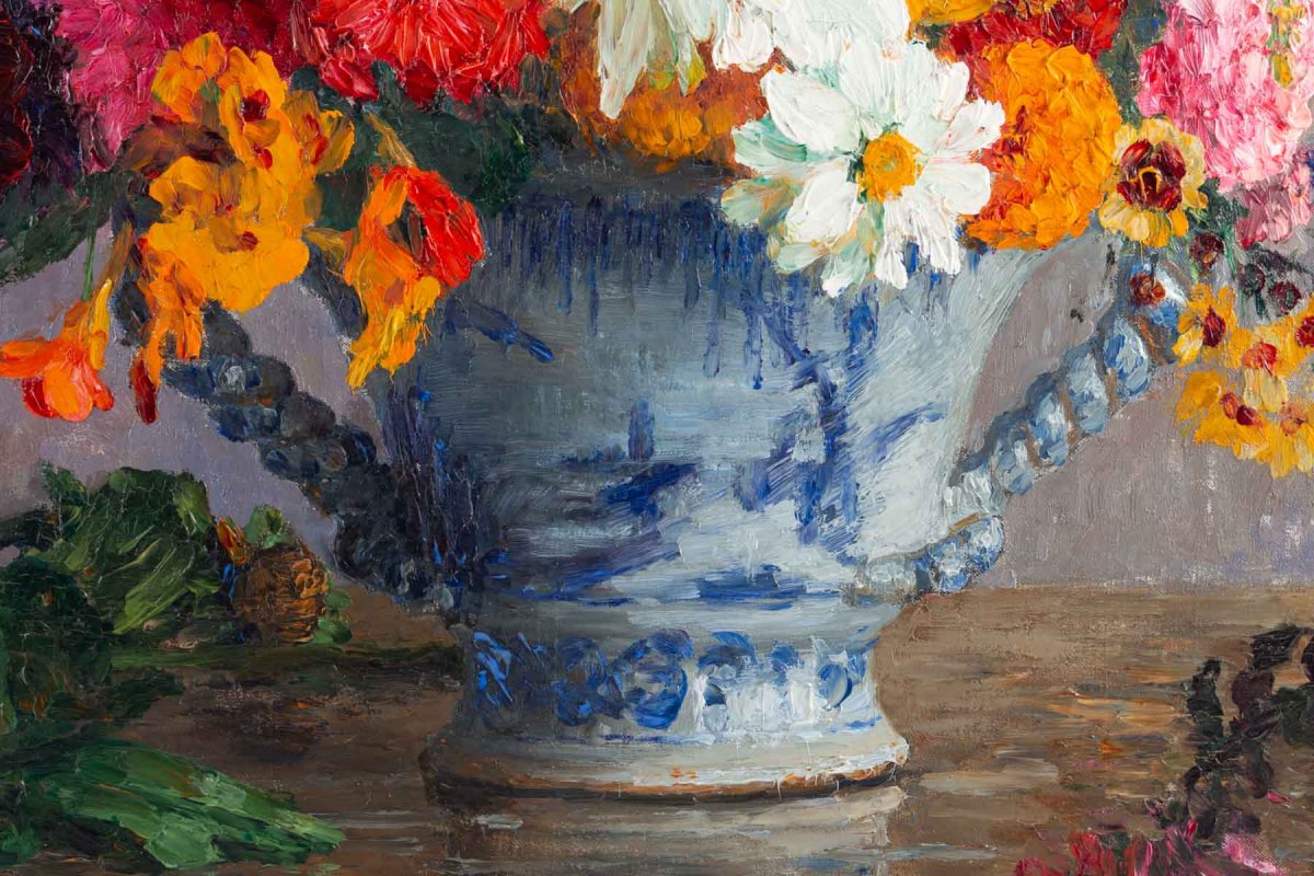 Marthe Moisset (1871 1945) Floral Composition In A Delft Vase-photo-5