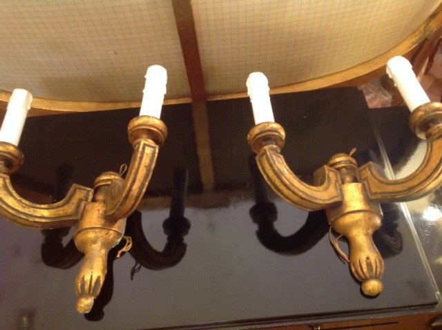 One Pair Of  Brackets In Golden Wood Art Deco-photo-2