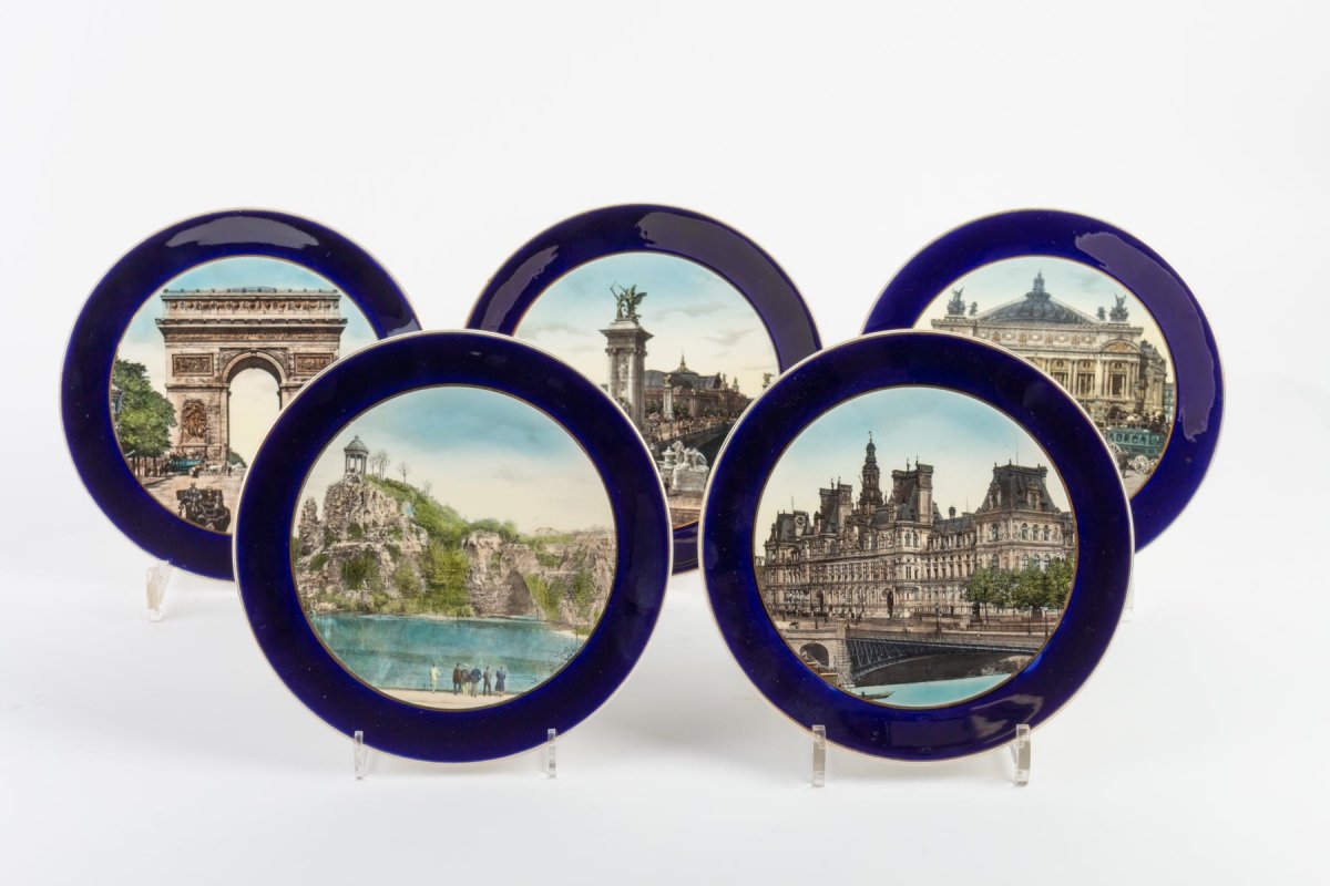 5 Decorative Plates Seen From Paris Sarreguemines 1906