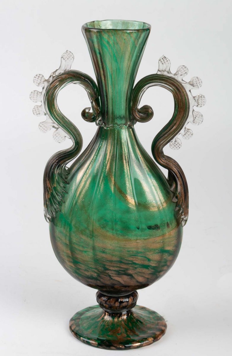 Vase Venise vert  émeraude+adventurine       SALVIATI 1876