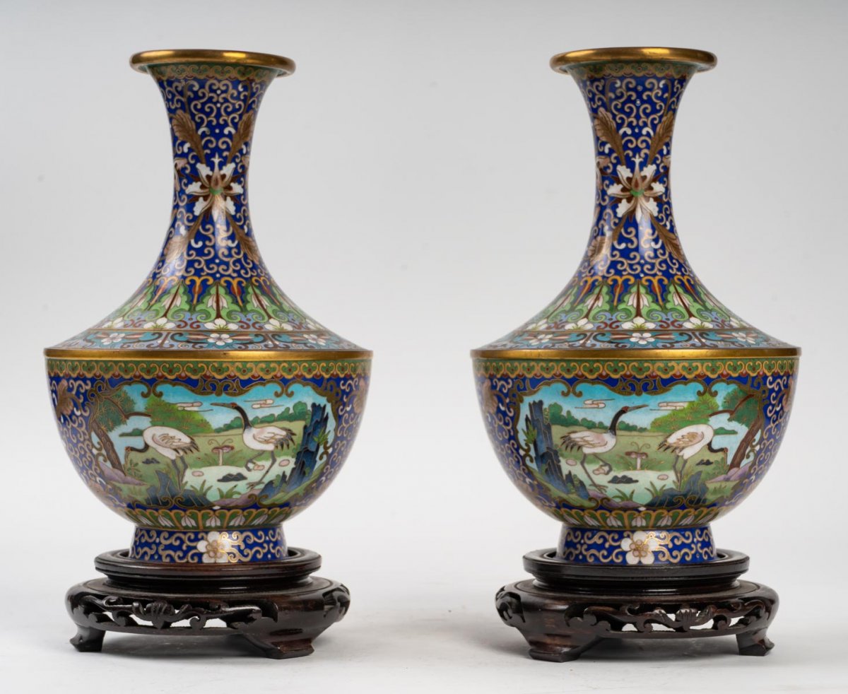 Pair Of Cloisonné Vases China 1950-photo-2