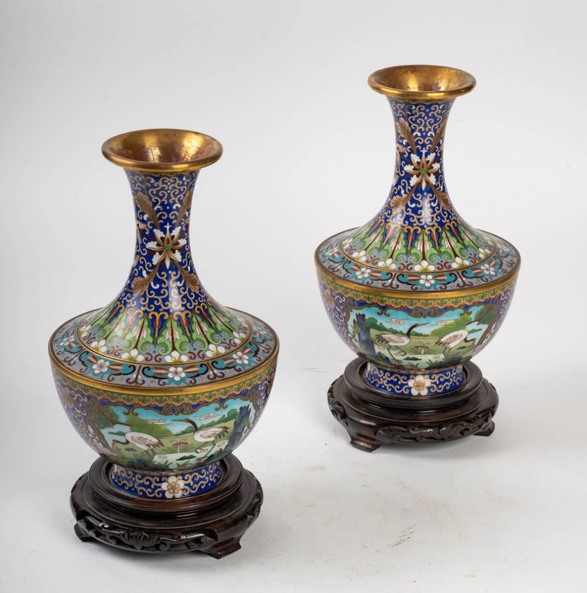 Pair Of Cloisonné Vases China 1950-photo-3