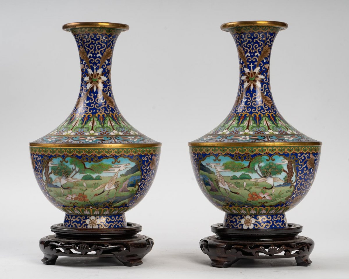 Pair Of Cloisonné Vases China 1950
