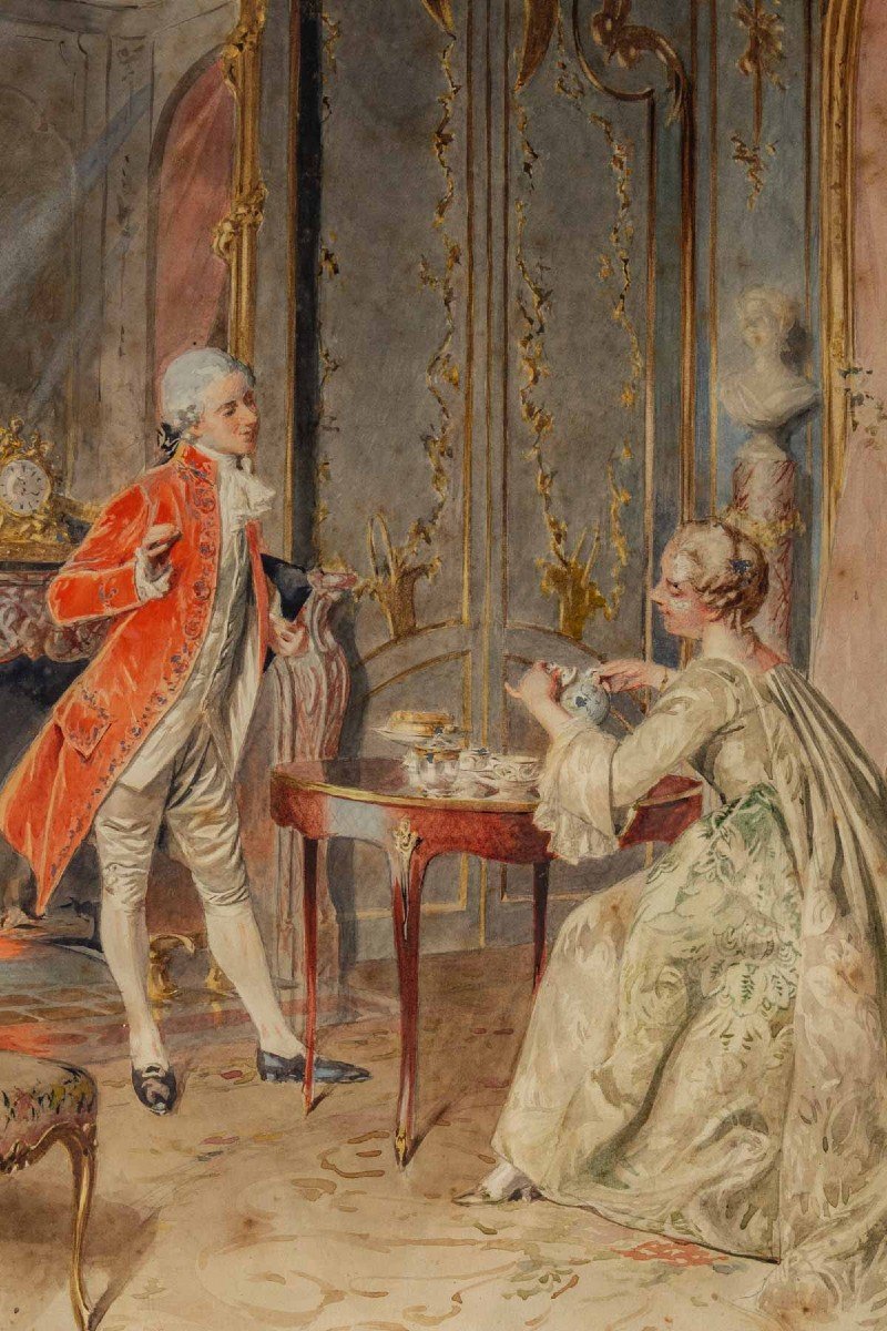 Scène d'interieur"Le Thé" Bernard Louis Borione (1906 )-photo-3