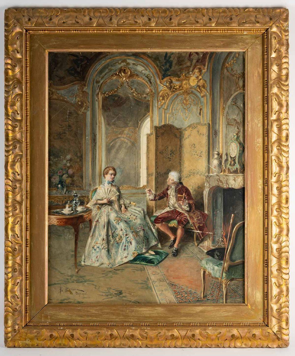 Scène d'intérieur "à L'éventail" Bernard Louis Borione ( Paris 1905 )