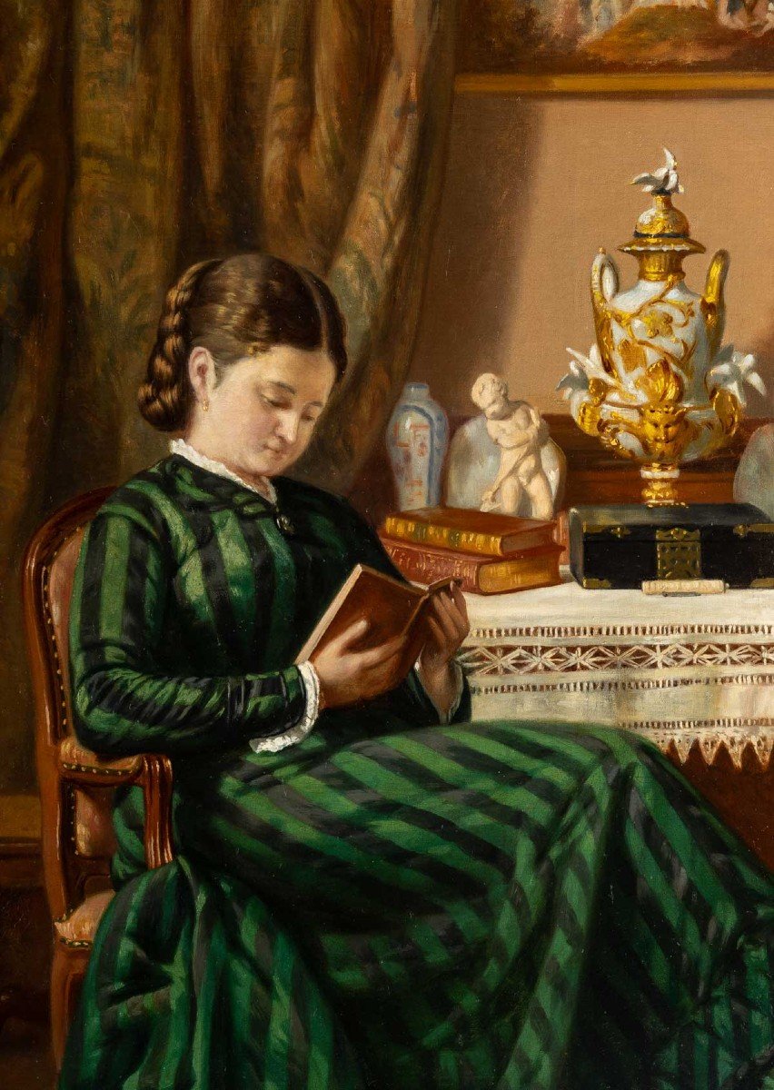 Jeune fille à la lecture par Pierre Emile BERNEDE (1880 )-photo-3