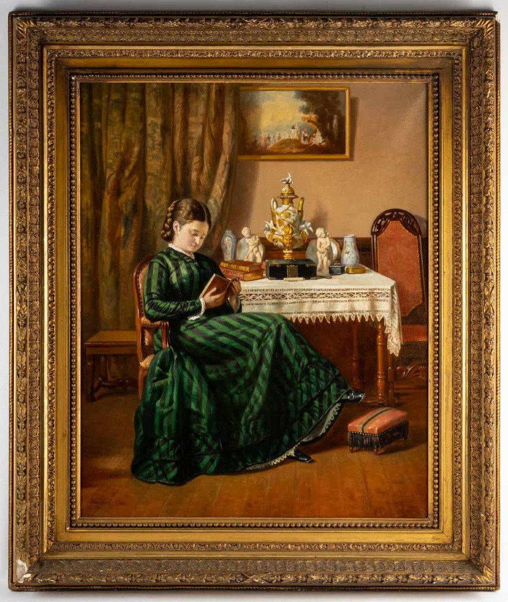 Jeune fille à la lecture par Pierre Emile BERNEDE (1880 )-photo-3