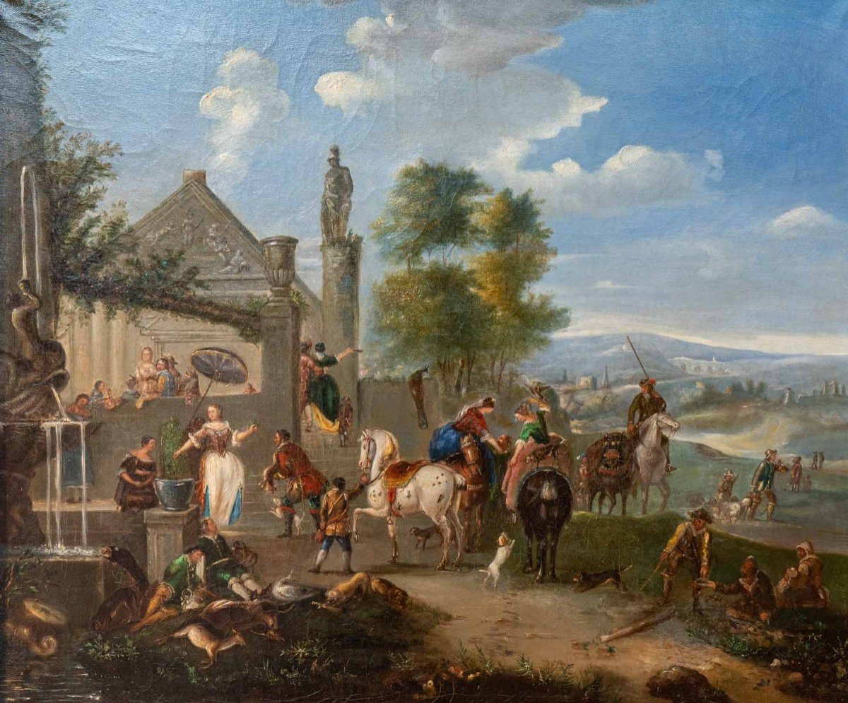The Festival In The Village Flemish Table XIXth Century-photo-2