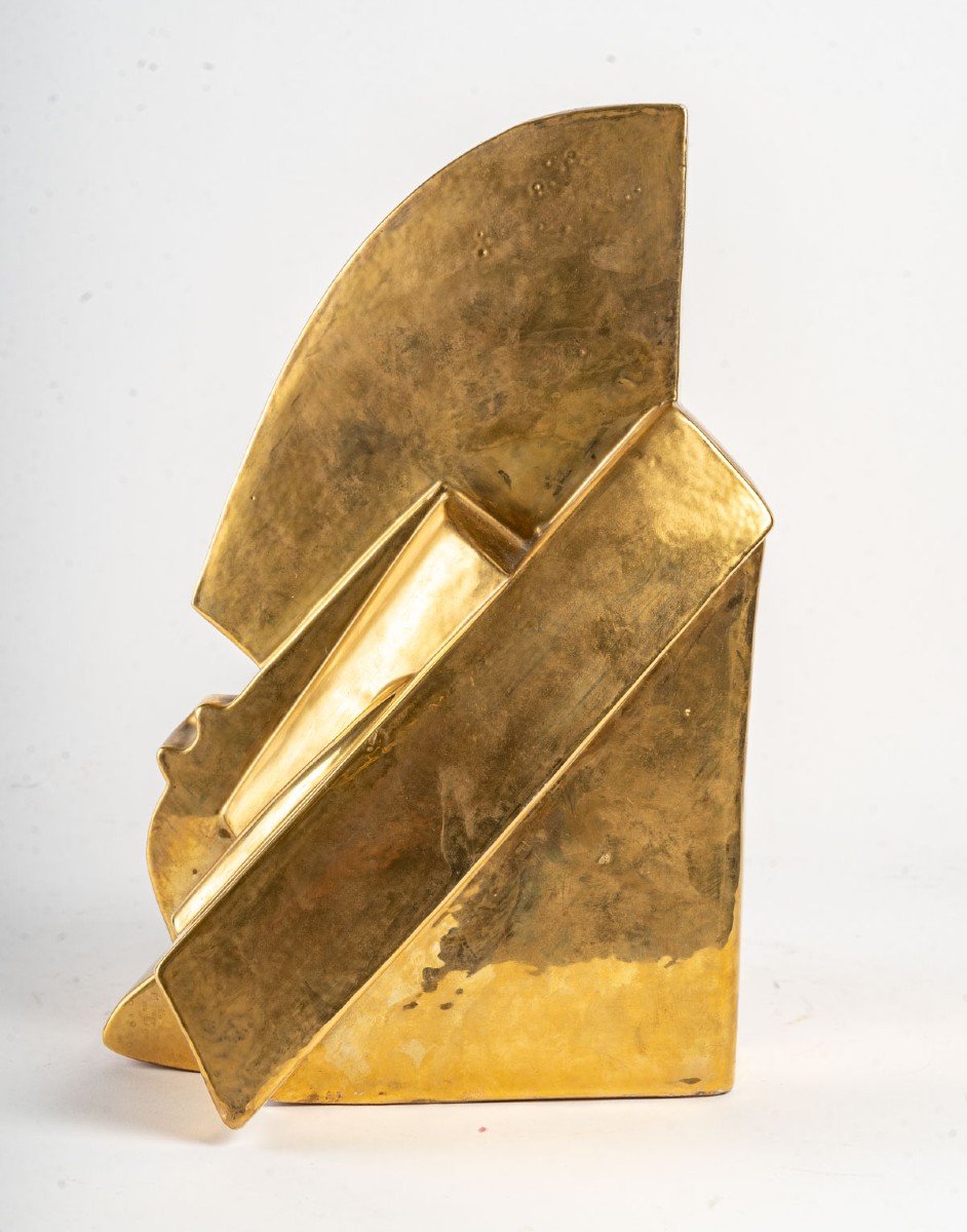 Golden Ceramic Head After Joseph Csaky (1888-1971) Cubist-photo-4