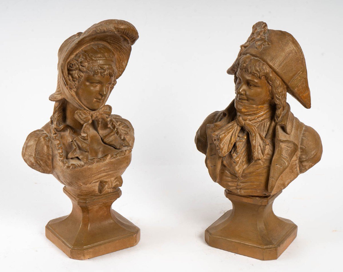 Couple Of Incredible And Wonderful In Terracotta XIXth Century (signed)-photo-2
