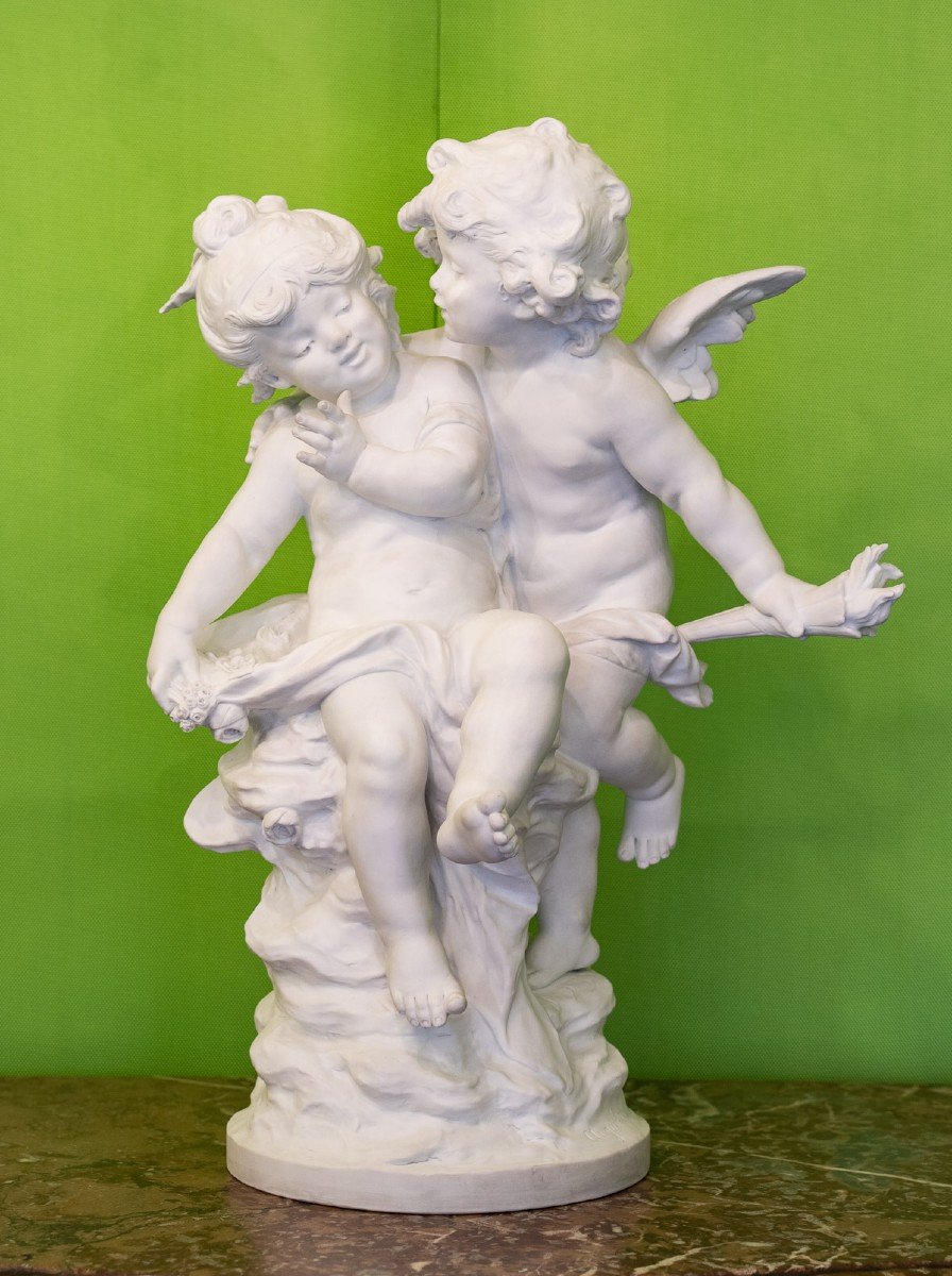 Biscuit: Love And Little Girl Auguste Moreau XIXth Century