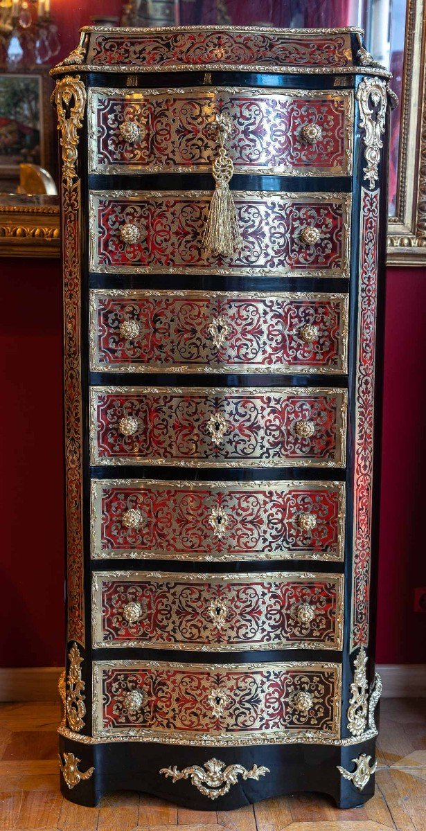 Secrétaire à Marqueterie Boulle (signé L . Gradé  rue de la Paix 23 Paris )1860-photo-6