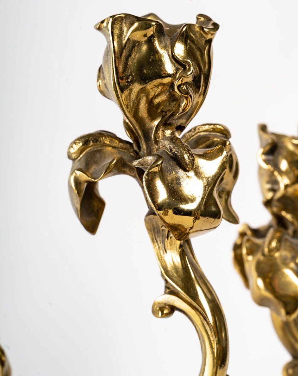Pair Of Bronze Iris Candlesticks-photo-4