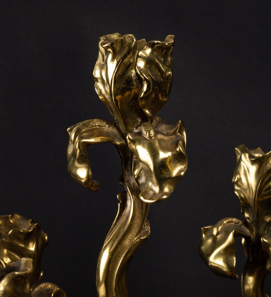 Pair Of Bronze Iris Candlesticks-photo-2