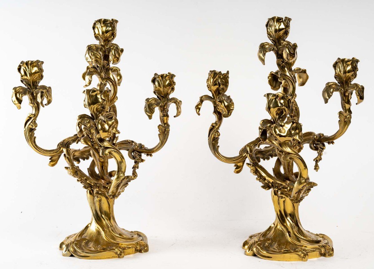 Pair Of Bronze Iris Candlesticks-photo-6