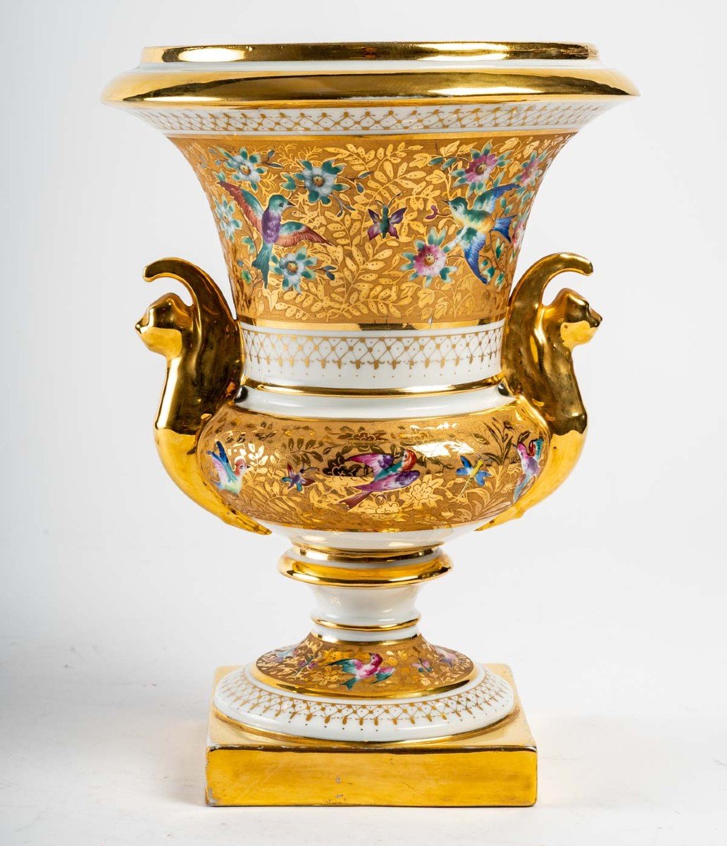 Le Tallec "medici Vase With Polychrome Birds" 28 Cm