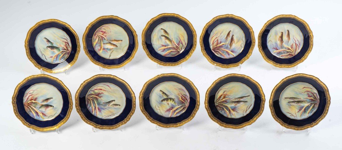 Ten Fish Plates "emile Bourgeois Paris" XIXth
