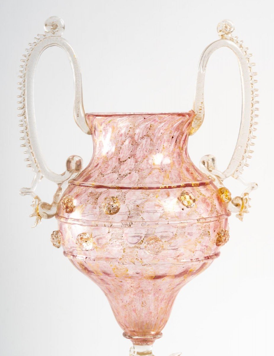 Très grand VERRE VENITIEN Rose " SALVIATI 1880 "-photo-1