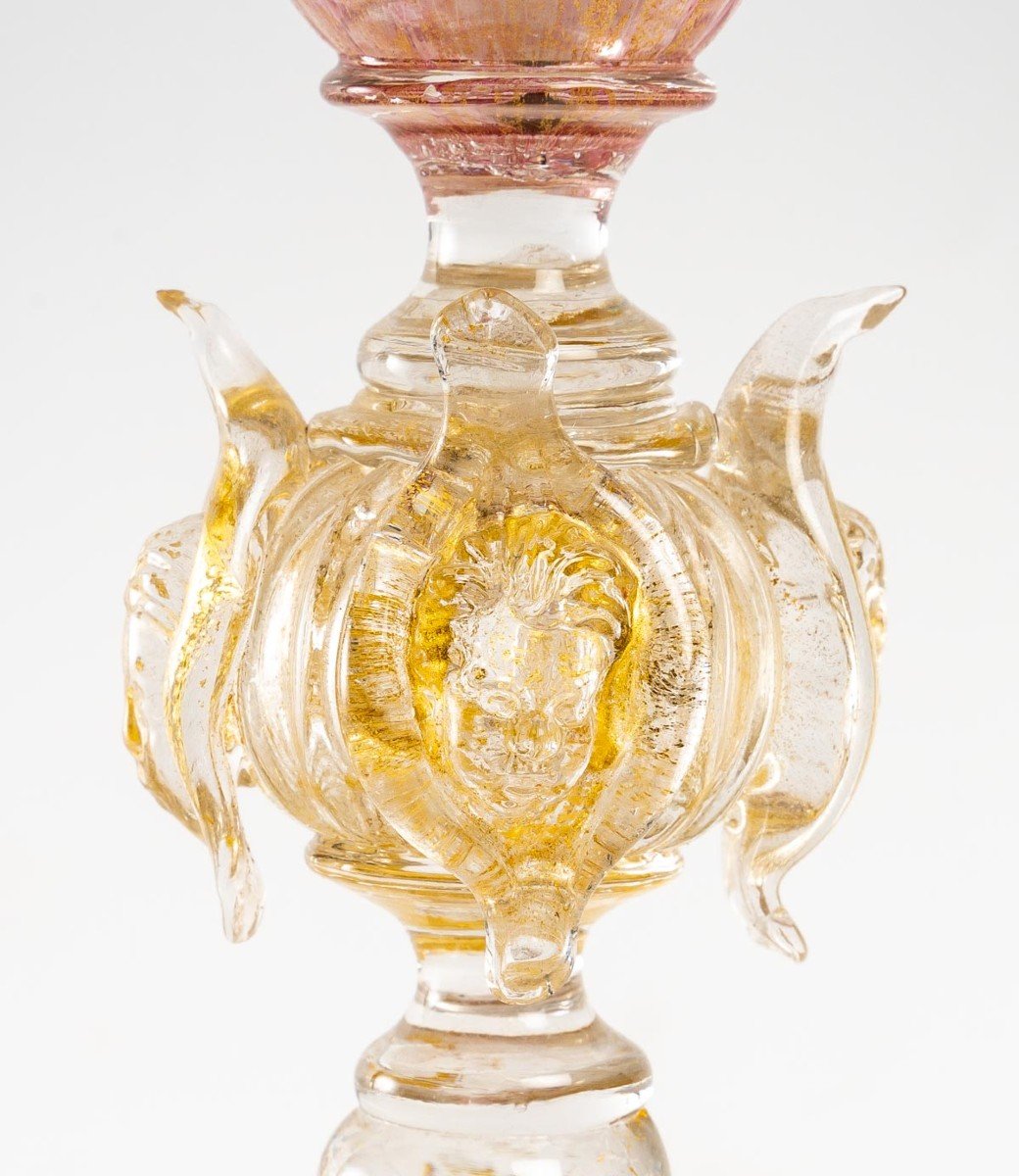 Très grand VERRE VENITIEN Rose " SALVIATI 1880 "-photo-3