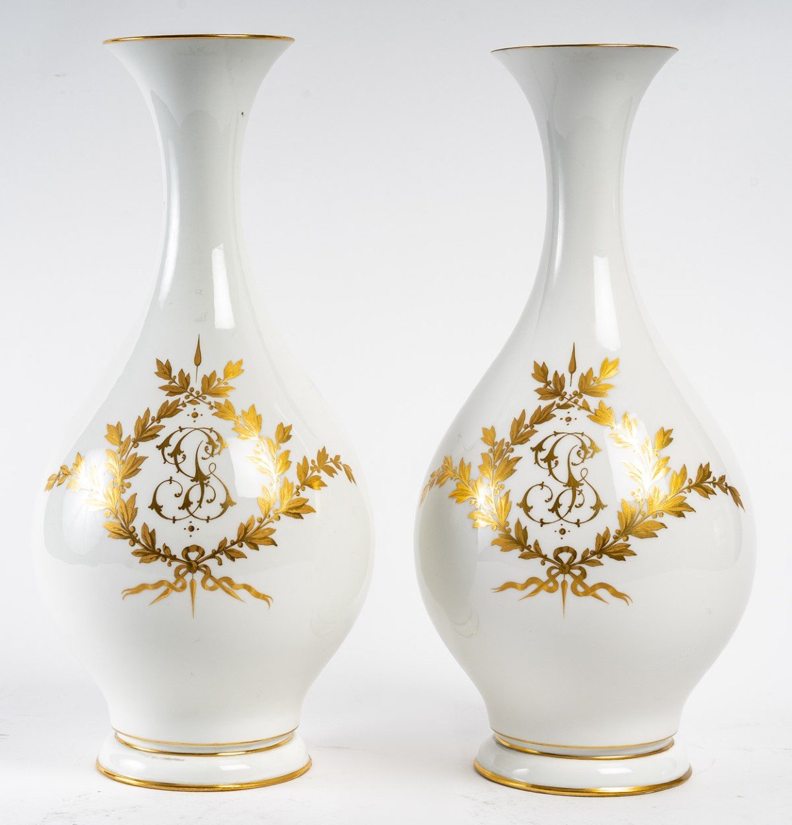 Pair Of Vases Decorated With Roses And Myosotis "blanc De Sèvres 1866"-photo-2