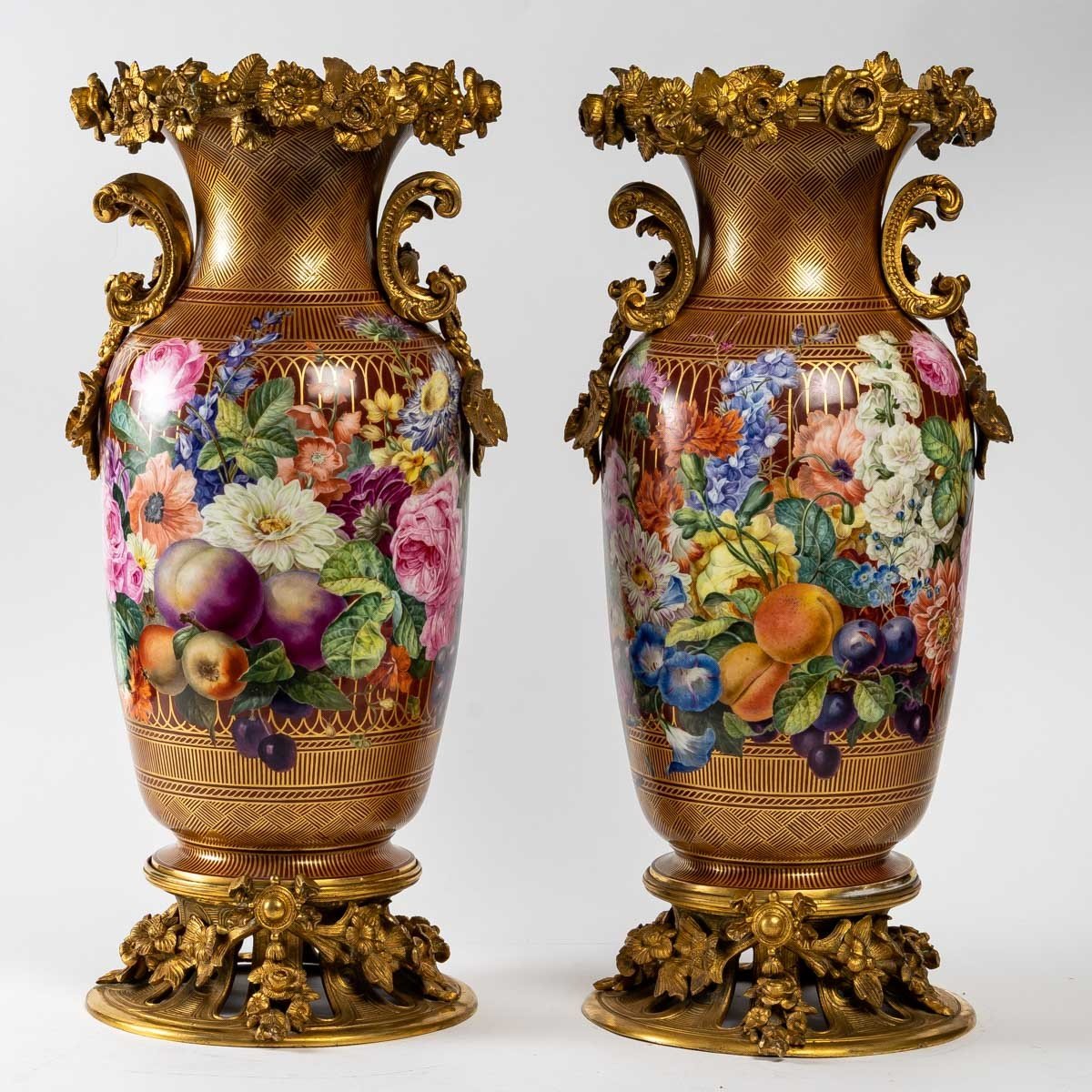 Paire de grands Vases Fleurs et Fruits  1830-photo-2